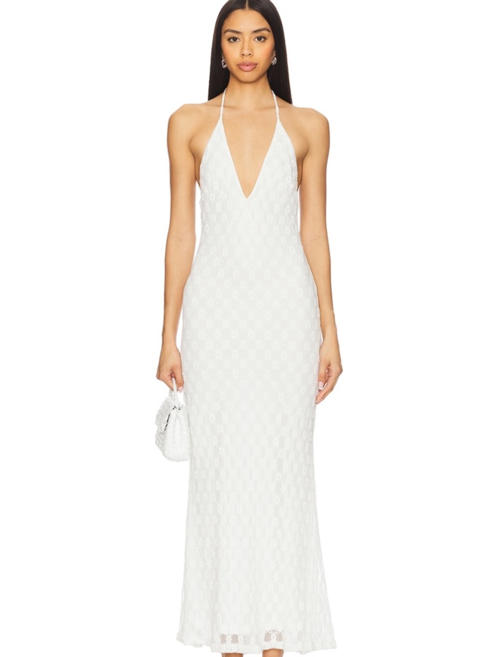 Bardot White Halter Lace Maxi Dress